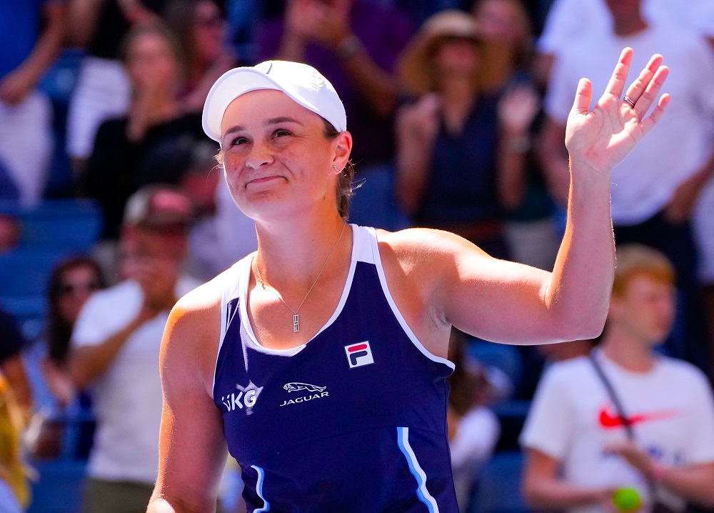 Australiau00e2u20acu2122s Ashleigh Barty celebrates after beating Clara Tauson of Denmark on day four of the 2021 US Open tennis tournament at USTA Billie King National Tennis Center. u00e2u20acu2022 Robert Deutsch-USA TODAY Sports via Reuters