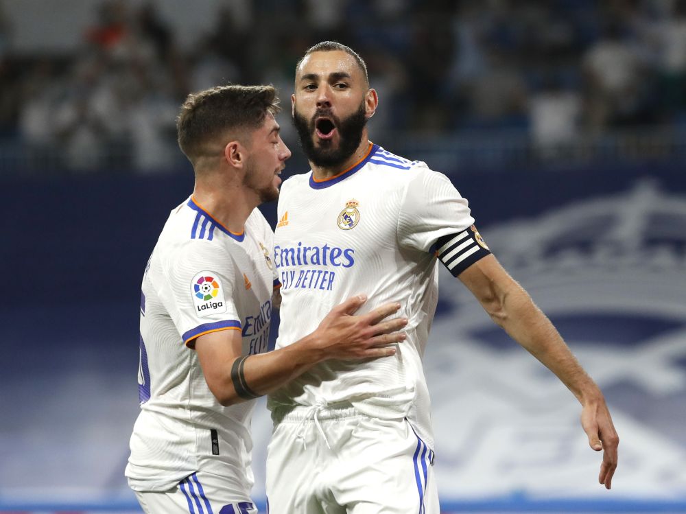 Real Madrid's Karim Benzema celebrates scoring their first goal against Celta Vigo at Santiago Bernabeu in Madrid September 12, 2021. u00e2u20acu201d Reuters picnn
