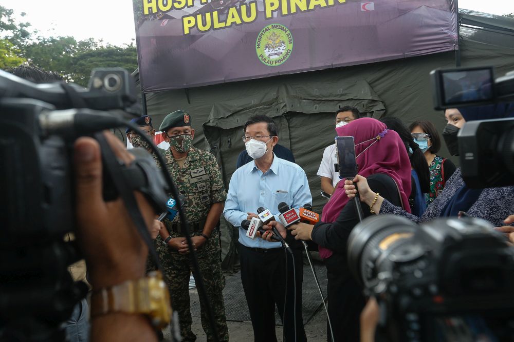 Penang Chief Minister Chow Kon Yeow addresses members of the media during a visit to the Armed Forces' field hospital at the Penang General Hospital September 24, 2021. u00e2u20acu201d Picture by Sayuti Zainudinnn