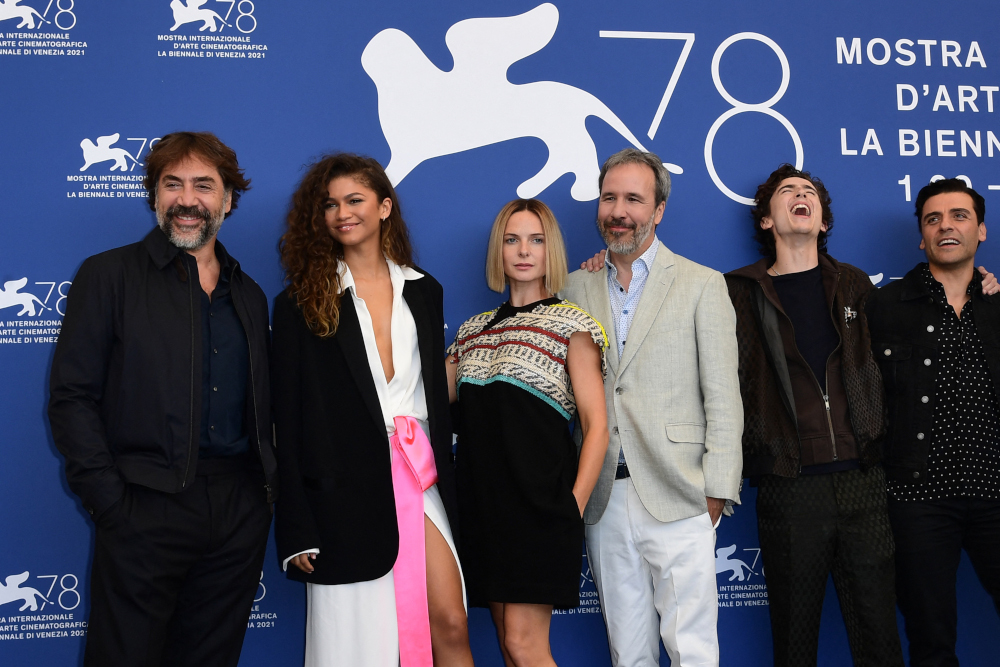 (From left) Javier Bardem, Zendaya, Rebecca Ferguson, Denis Villeneuve, Timothee Chalamet and Oscar Isaac attend a photocall for the film u00e2u20acu02dcDuneu00e2u20acu2122 presented out of competition September 3, 2021 during the 78th Venice Film Festival at Venice Lido. u00e2u20acu201d AF