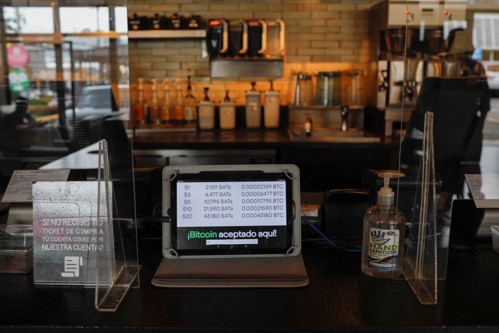An electronic device that displays bitcoin prices is seen in a Starbucks store in Antiguo Cuscatlan, El Salvador September 8, 2021. u00e2u20acu201d Reuters pic