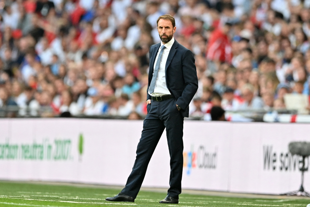 Englandu00e2u20acu2122s manager Gareth Southgate looks on from the touchline during the Fifa World Cup 2022 qualifying match between England and Andorra at Wembley Stadium in London, September 5, 2021. u00e2u20acu201d AFP pic 