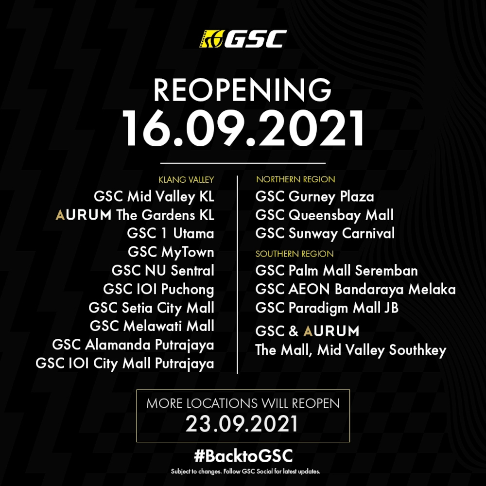 More locations will reopen the following week on September 23, 2021. — SoyaCincau pic 