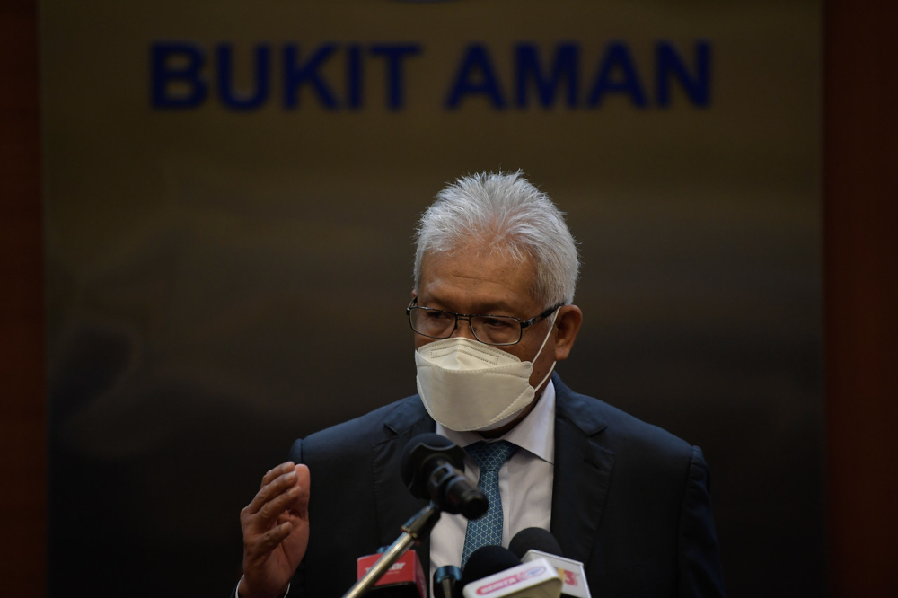 Home Minister Datuk Seri Hamzah Zainudin speaks at a press conference at Bukit Aman, September 29, 2021. u00e2u20acu201d Bernama pic 