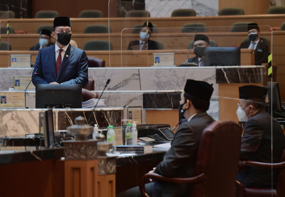 Johor Mentri Besar Datuk Hasni Mohammad during the winding-up session on the last day of the State Legislative Assembly sitting at Bangunan Sultan Ismail, Kota Iskandar, September 7, 2021. u00e2u20acu201d Bernama 