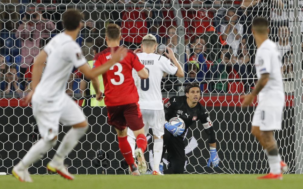 Switzerland's Yann Sommer saves a penalty from Italy's Jorginho at thh St. Jakob-Park, Basel September 5, 2021 u00e2u20acu201d Reuters pic