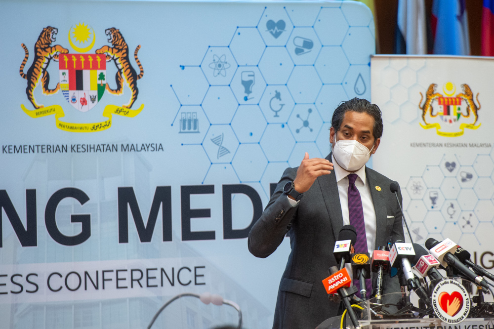 Health Minister Khairy Jamaluddin speaks at a press conference in Putrajaya, September 1, 2021. u00e2u20acu201d Picture by Shafwan Zaidon