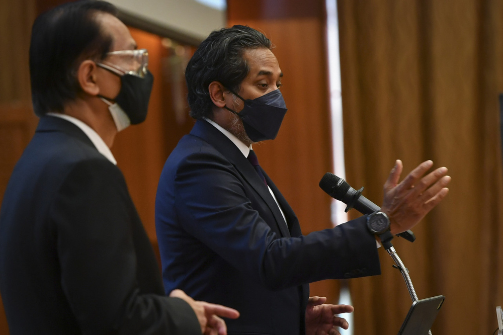 Health Minister Khairy Jamaluddin speaks at a press conference at the Health Ministry in Putrajaya, September 24, 2021. u00e2u20acu201d Bernama pic 