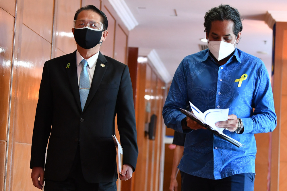 Health Minister Khairy Jamaluddin and Health director-general Tan Sri Dr Noor Hisham Abdullah at the Health Ministry in Putrajaya, September 9, 2021. u00e2u20acu201d Bernama pic 