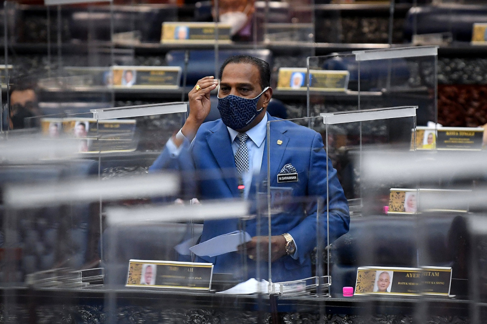 Human Resources Minister Datuk Seri M. Saravanan during question time at Parliament, September 22, 2021. u00e2u20acu201d Bernama pic 