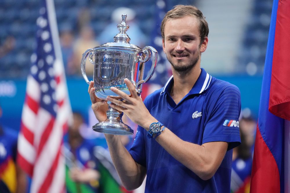 Daniil Medvedev of Russia celebrates with the championship trophy after his match against Novak Djokovic of Serbia at the USTA Billie Jean King National Tennis Centre, New York September 12, 2021. u00e2u20acu201d Reuters picnn