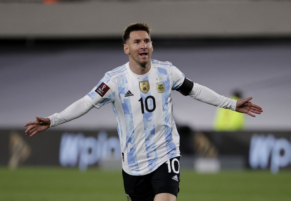 Argentina's Lionel Messi celebrates scoring their first goal against Bolivia at El Monumental, Buenos Aires September 9, 2021. u00e2u20acu201d Reuters picnn