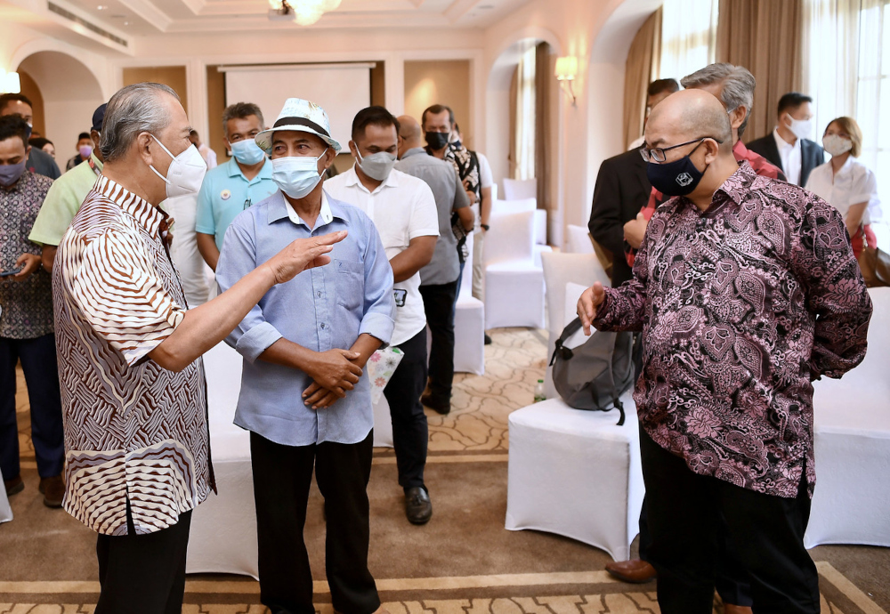 National Recovery Council chairman Tan Sri Muhyiddin Yassin speaks to Langkawi hotel, homestay and rental car operators as well as taxi drivers in Langkawi, September 16, 2021. u00e2u20acu201d Bernama pic 