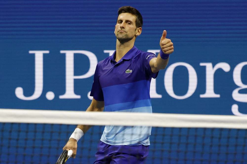 Novak Djokovic (pic) gestures after winning a point against Jenson Brooksby on day eight of the 2021 U.S. Open tennis tournament at USTA Billie Jean King National Tennis Center. u00e2u20acu2022 Geoff Burke-USA TODAY Sports pic via Reuters