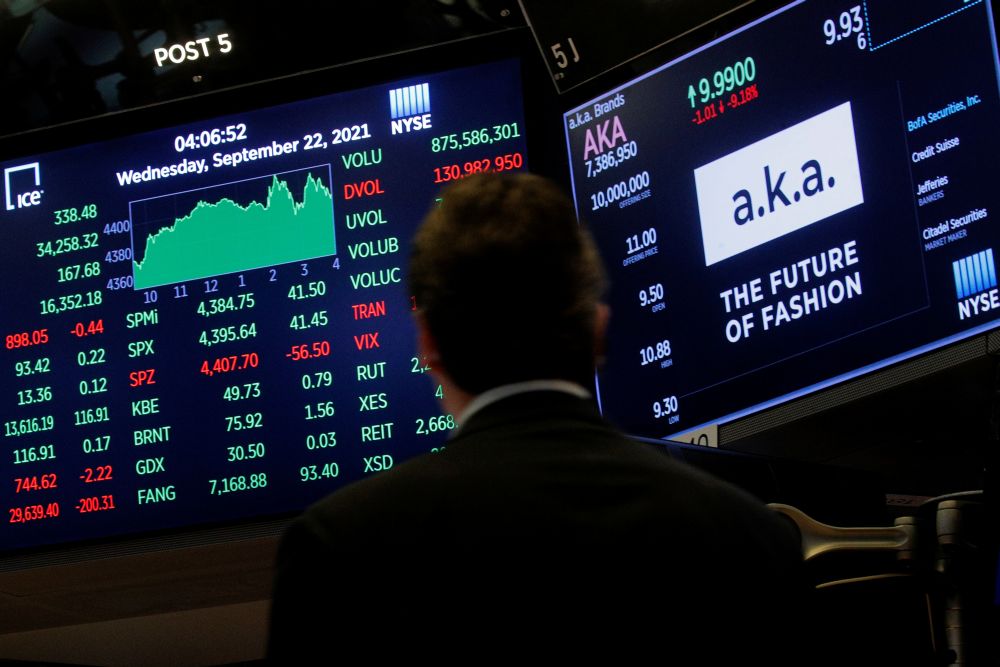 A trader exits the trading floor as a screen displays the Dow Jones Industrial Average at the end of the trading day on the floor of the New York Stock Exchange in New York City September 22, 2021. u00e2u20acu201d Reuters pic
