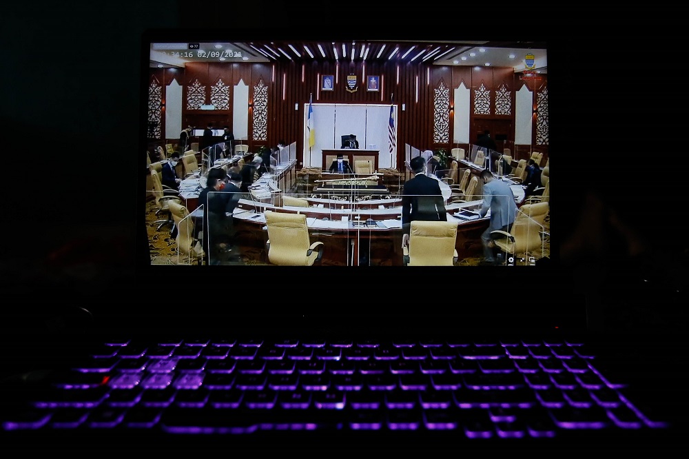 Live telecast of the Penang state legislative assembly session in George Town, September 2, 2021. u00e2u20acu2022 Picture by Sayuti Zainudin
