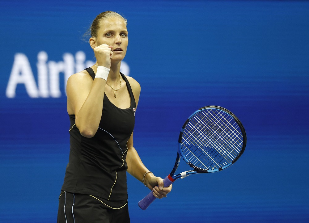 Karolina Pliskova (pic) celebrates after winning the first set against Amanda Anisimova in a second round match on day four of the 2021 US Open tennis tournament at USTA Billie Jean King National Tennis Center. u00e2u20acu2022 Jerry Lai-USA TODAY Sports via Reuters