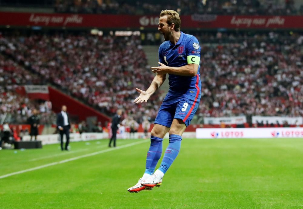 England's Harry Kane celebrates his first goal against Poland at the PGE Narodowy, Warsaw September 8, 2021. u00e2u20acu201d Reuters pic