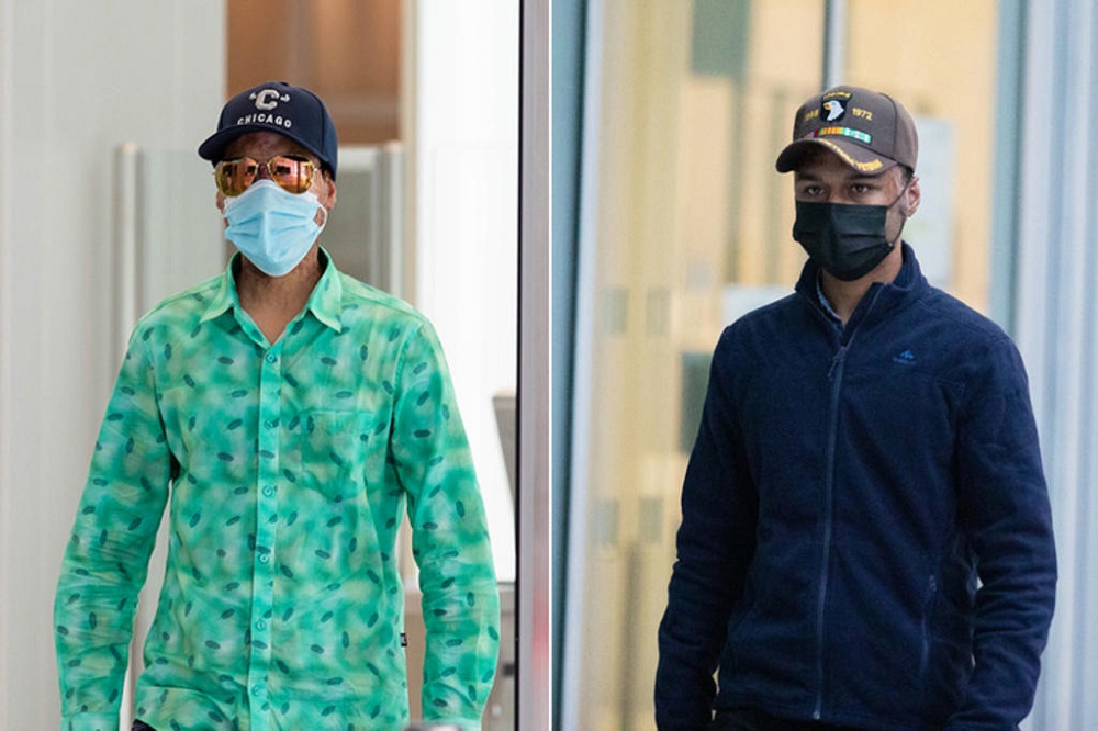 Injured workers Hussain Jitu (left) and Molla Md Yousuf outside the State Courts where they testified before an inquiry committee in Singapore September 28, 2021. u00e2u20acu201d TODAY pic