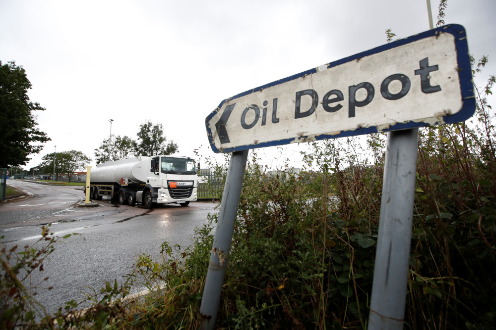 A fuel tanker drives at the Buncefield Oil Depot in Hemel Hempstead September 28, 2021. u00e2u20acu201d Reuters pic
