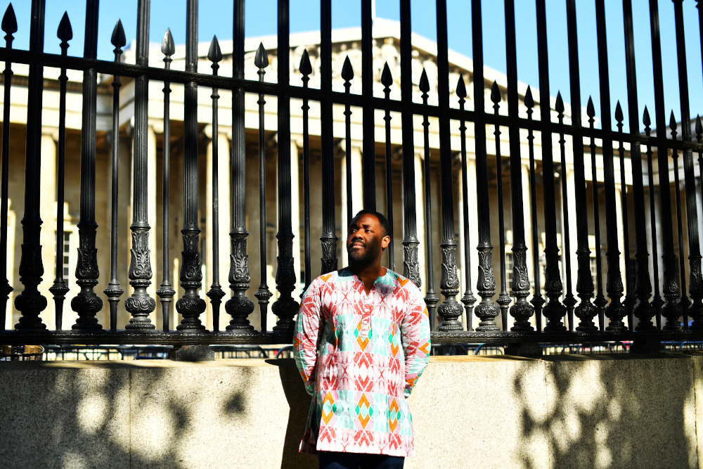 Nigerian artist Osarobo Zeickner-Okoro, who offered to donate new artworks created in Benin City, Nigeria, to the British Museum poses for a photograph outside its building in London September 16, 2021. u00e2u20acu201d Reuters pic