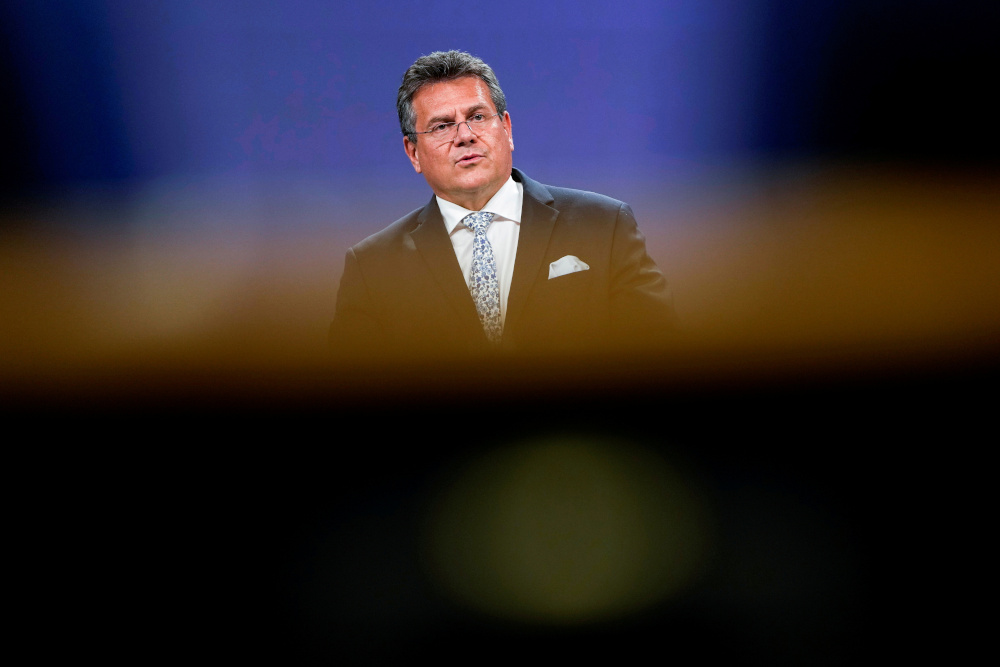 European Commissioner for Inter-institutional Relations and Foresight Maros Sefcovic speaks during a news conference on Brexit at the EU headquarters in Brussels June 30, 2021. u00e2u20acu201d Reuters pic