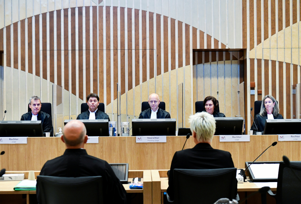 A general view of the courtroom where the MH17 trial of three Russians and a Ukrainian is taking place as it enters a new stage where families of victims of the MH17 plane crash give testimony in Badhoevedorp, Netherlands September 6, 2021. u00e2u20acu201d Reuters pi