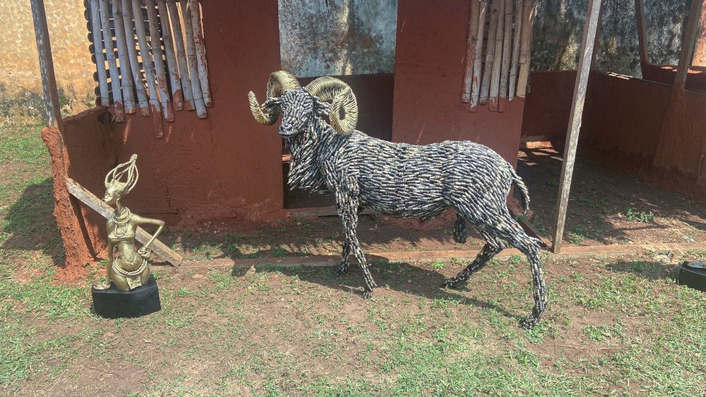 A life-size ram made from spark plugs, one of the artworks offered to the British Museum by Nigerian artists, is displayed in Benin City, Nigeria, July 31, 2021. u00e2u20acu201d Reuters pic