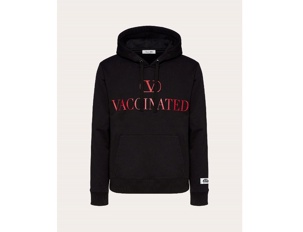 A limited-edition, Valentino u00e2u20acu02dc(V) Vaccinatedu00e2u20acu2122 hoodie using their V signature logo, produced in support of the vaccination campaign against Covid-19, with proceeds entirely donated to Unicef September 22, 2021. u00e2u20acu201d Valentino handout pic via Reuters