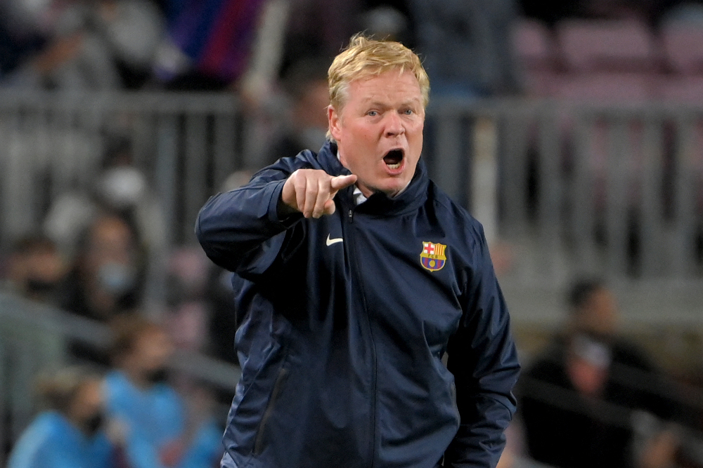 Barcelonau00e2u20acu2122s Dutch coach Ronald Koeman reacts during the Spanish League football match between FC Barcelona and Granada at the Camp Nou stadium in Barcelona, September 20, 2021. u00e2u20acu201d AFP picnn