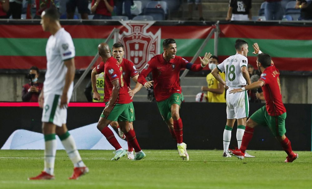 Portugalu00e2u20acu2122s Cristiano Ronaldo celebrates scoring their first goal against the Republic of Ireland at Estadio Algarve, Almancil September 1, 2021. u00e2u20acu201d Reuters pic