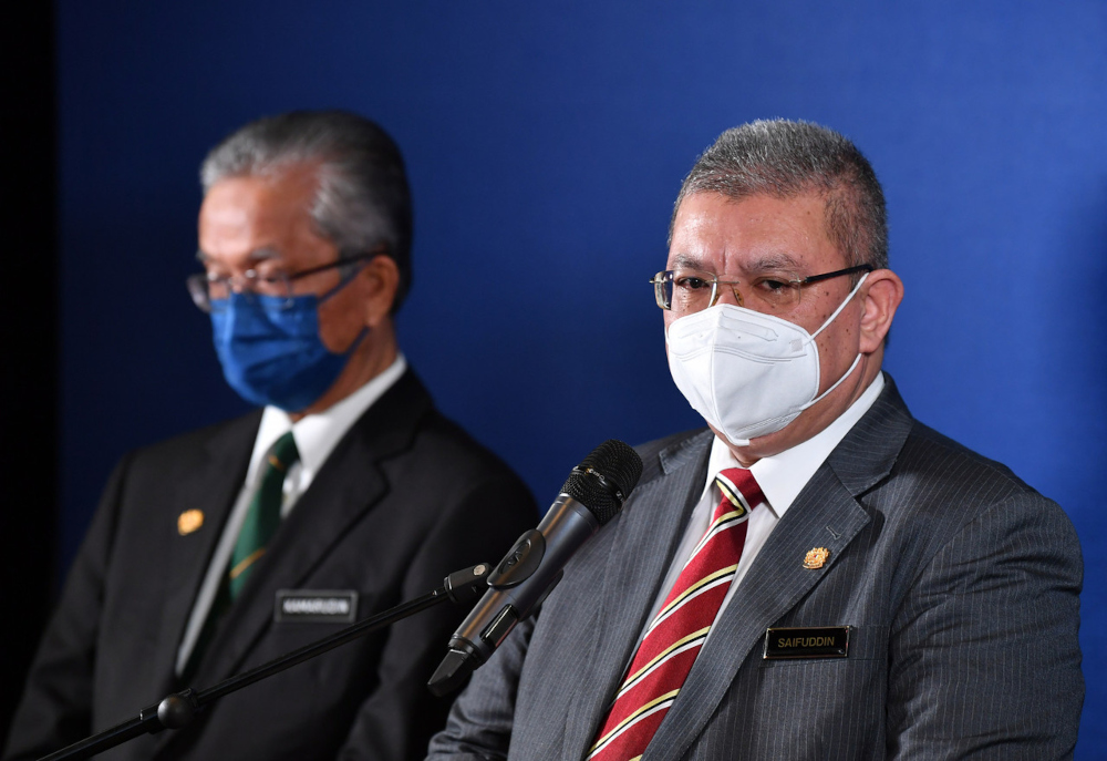 Foreign Minister Datuk Seri Saifuddin Abdullah speaks during a virtual press conference from Putrajaya, September 1, 2021. u00e2u20acu201d Bernama pic