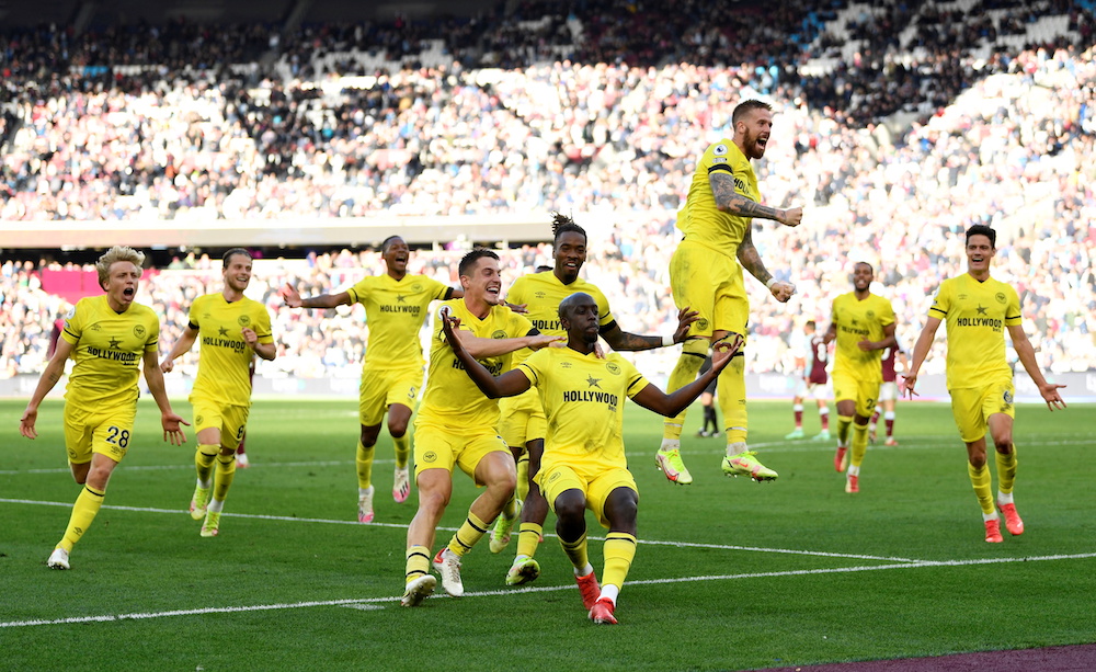 Brentford's Yoane Wissa celebrates scoring their second goal at London Stadium, London, Britain October 3, 2021 u00e2u20acu201d Reuters pic