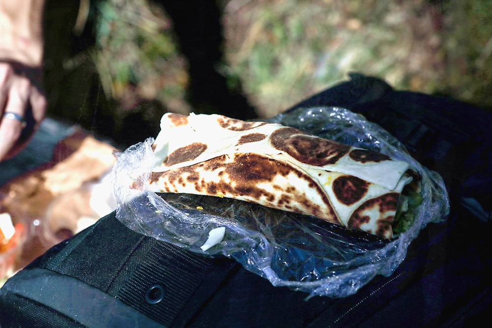 Unwrapping your breakfast burrito while on the trail is an exciting affair.