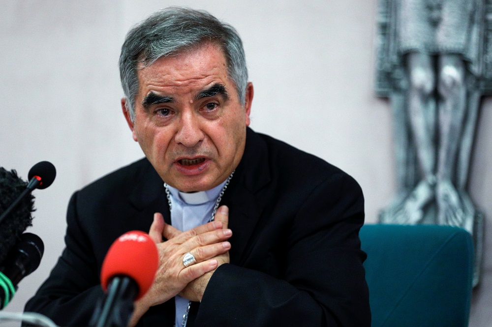 Cardinal Giovanni Angelo Becciu speaks to the media a day after he resigned suddenly and gave up his right to take part in an eventual conclave to elect a pope, near the Vatican, in Rome September 25, 2020. u00e2u20acu201d Reuters pic