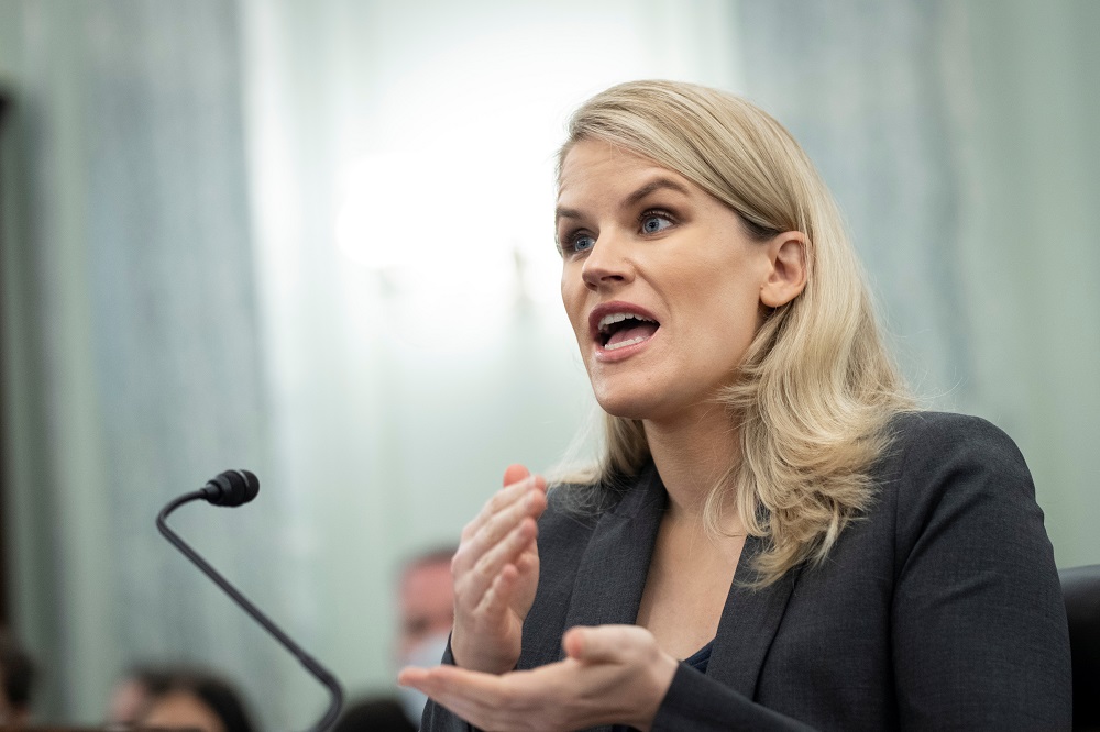 Former Facebook employee and whistleblower Frances Haugen testifies during a Senate Committee on Commerce, Science, and Transportation hearing, in Washington October 5, 2021. u00e2u20acu201d Picture by Drew Angerer/Pool via Reuters