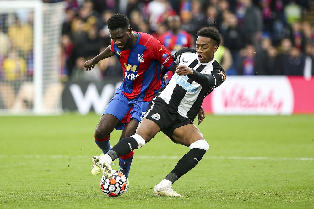 Odsonne Edouard of Crystal Palace battles with Joe Willock of Newcastle United for the ball during the Premier League match between Crystal Palace and Newcastle United at Selhurst Park, London, October 23, 2021. u00e2u20acu201d Reuters pic