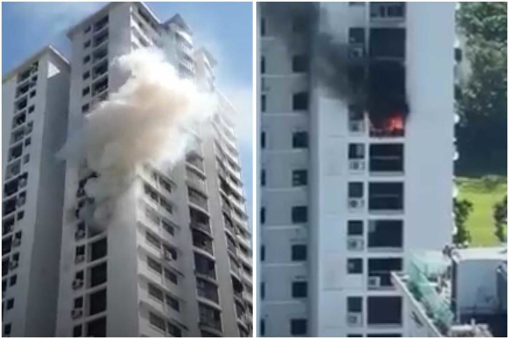 Two people were taken to hospital and about 80 were evacuated from a public housing block in Ghim Moh after a fire broke out at a flat. u00e2u20acu201d Picture from social media