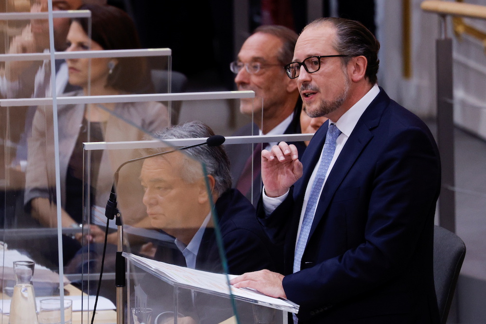 Austria's Chancellor Alexander Schallenberg speaks during a session of the parliament in Vienna, Austria October 12, 2021. u00e2u20acu201d Reuters picn n