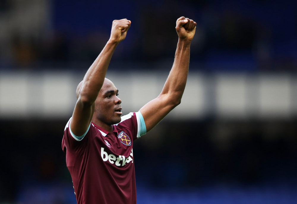 West Ham United's Angelo Ogbonna celebrates after Everton v West Ham United at Goodison Park, Liverpool, Britain  October 17, 2021 u00e2u20acu201d Action Images via Reuters pic