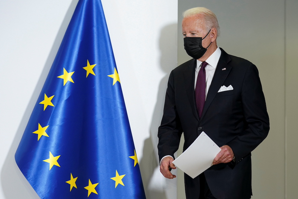 US  President Joe Biden arrives to deliver a joint statement with European Commission's President Ursula von der Leyen about steel and aluminium tariffs, on the sidelines of the G20 leaders' summit in Rome, Italy October 31, 2021. u00e2u20acu201d Reuters picnn