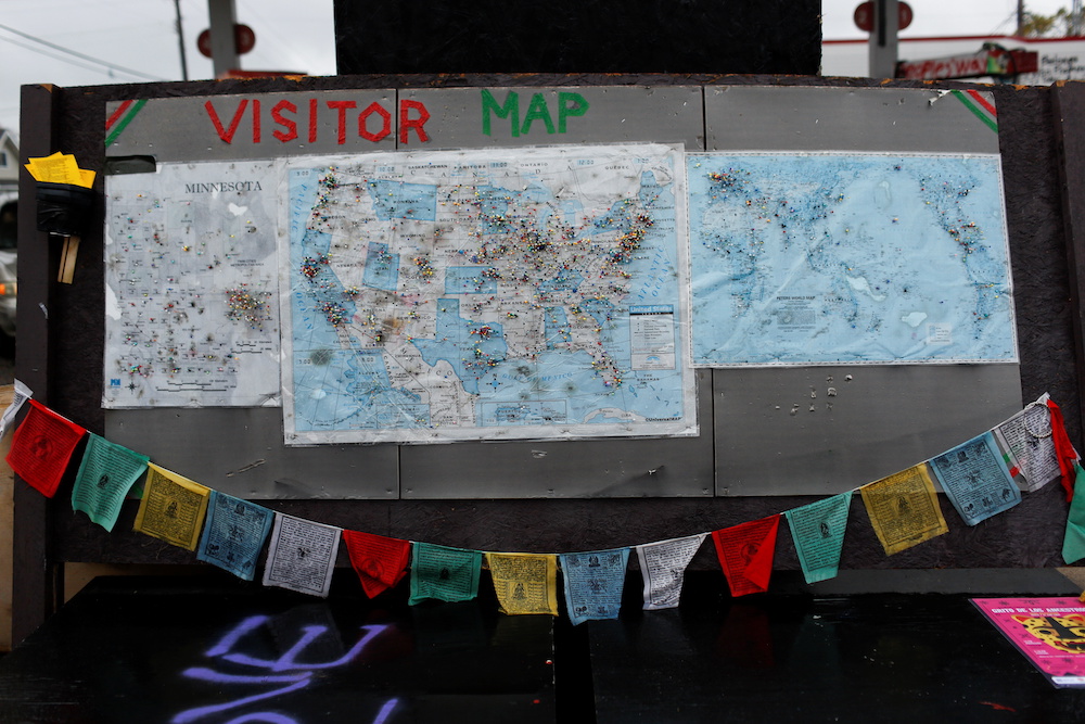 Maps of Minnesota, the country, and the world are filled with pins from visitors at George Floyd Square in Minneapolis, Minnesota, October 28, 2021. u00e2u20acu201d Reuters pic