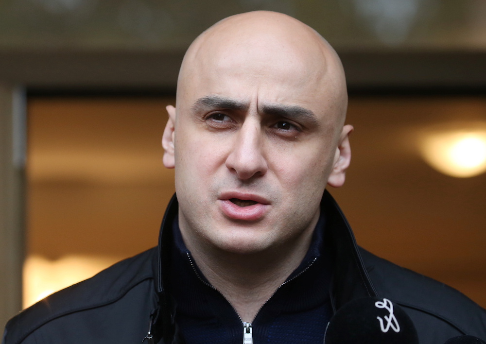 Nika Melia, leader of the United National Movement (UNM) party and candidate for mayor of Tbilisi, speaks to the media outside a polling station during the second round of the municipal elections in Tbilisi, Georgia October 30, 2021. u00e2u20acu201d Reuters picn n