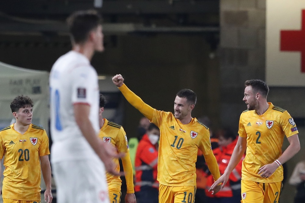 Wales' Aaron Ramsey celebrates with teammates after scoring the first goal against Czech Republic October 9, 2021. u00e2u20acu2022 Reuters pic