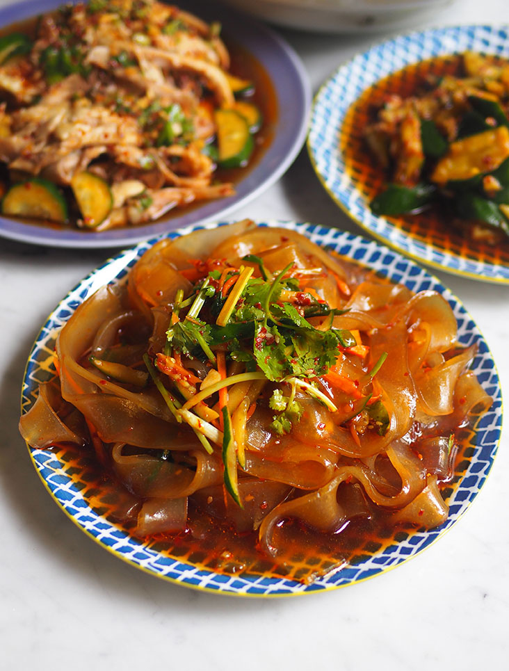 Start the meal with the cold 'ma la liang pi' with its slippery strands