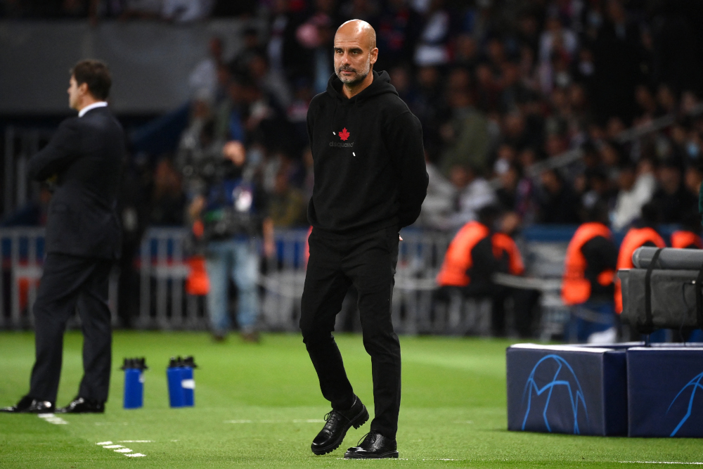 Manchester City manager Pep Guardiola during the Uefa Champions League first round group A football match between Paris Saint-Germain (PSG) and Manchester City, at The Parc des Princes, in Paris, September 28, 2021. u00e2u20acu201d AFP pic 