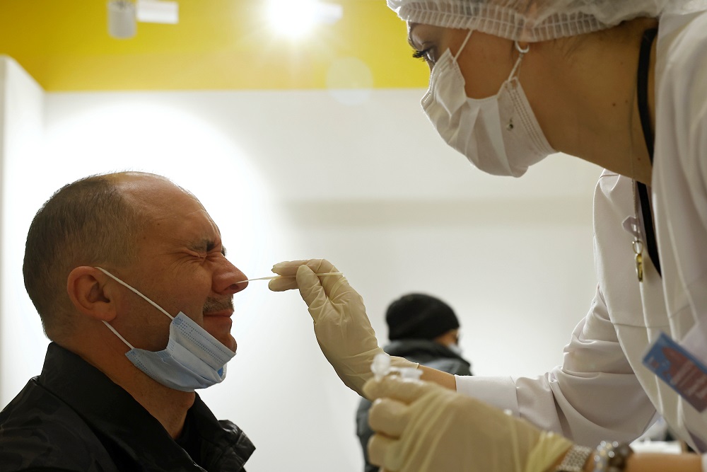 A man undergoes a free Covid-19 rapid antigen test at a testing centre in the State Department Store, GUM, in Moscow, Russia October 18, 2021. u00e2u20acu2022 Reuters pic