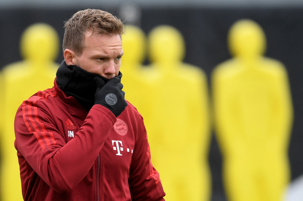 Bayern Munichu00e2u20acu2122s head coach Julian Nagelsmann looks on during a training session in Munich, southern Germany on the eve of the Uefa Champions League Group E football match SL Benfica v FC Bayern Munich, October 19, 2021. u00e2u20acu201d AFP pic 
