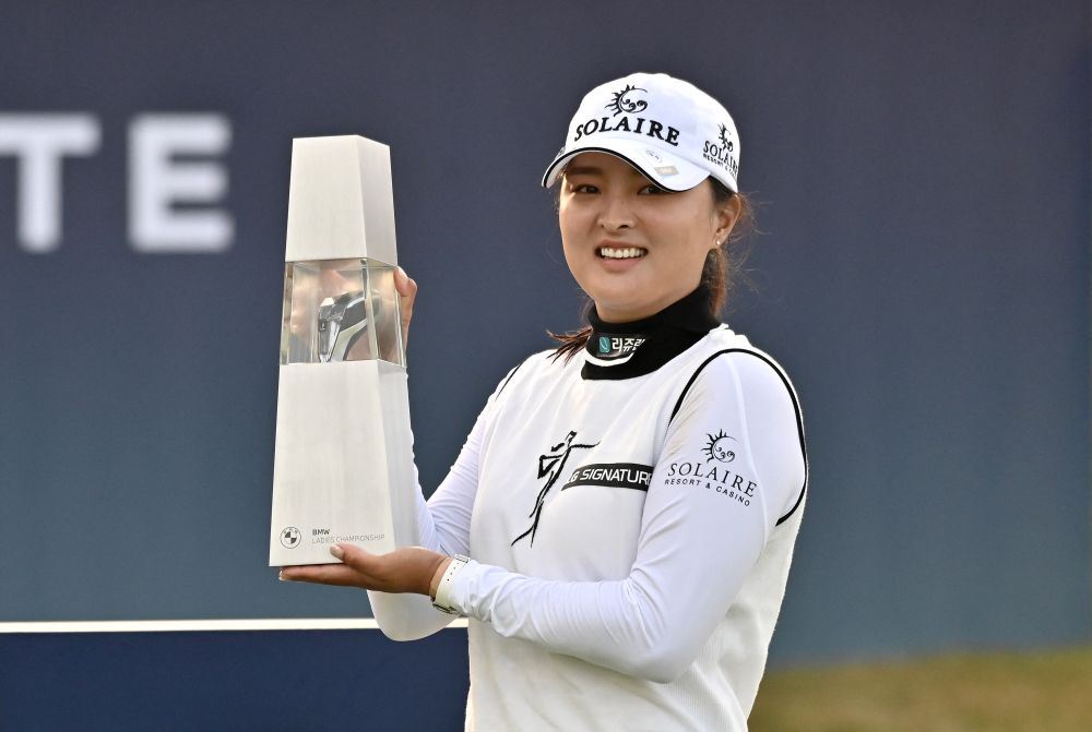 Ko Jin-young of South Korea poses with the trophy at the awards ceremony after winning the BMW Ladies Championship golf tournament in Busan October 24, 2021. u00e2u20acu201d AFP pic