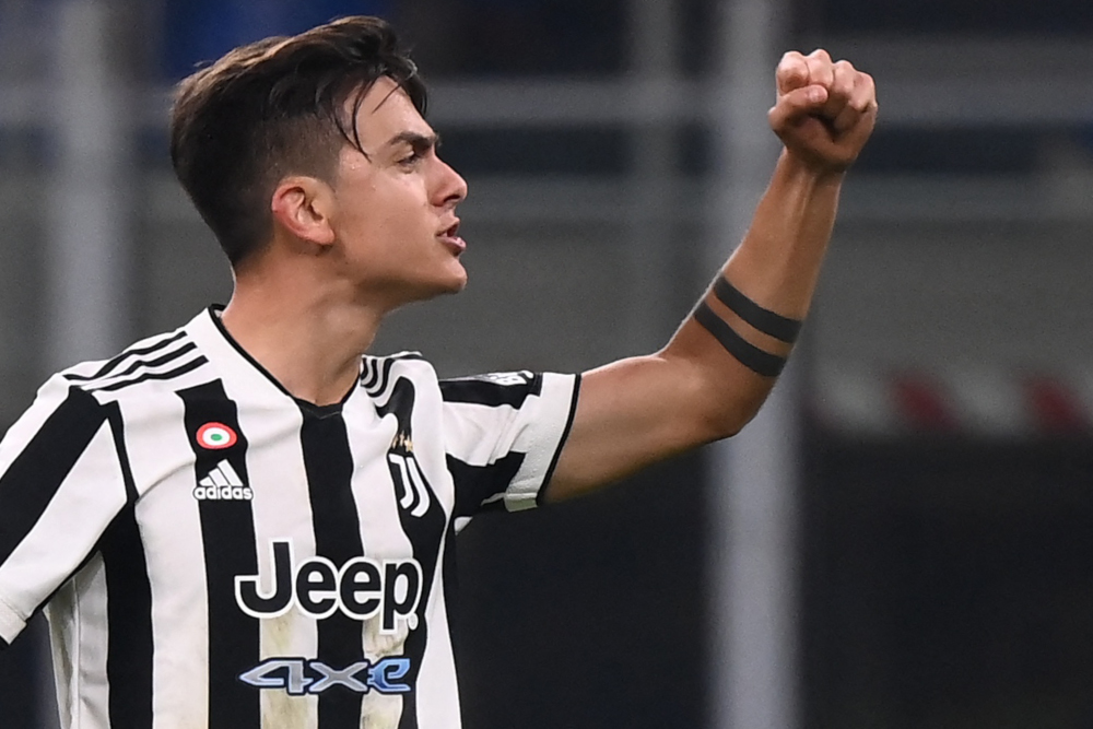 Juventus forward Paulo Dybala celebrates after scoring an equaliser during the Italian Serie A football match between Inter and Juventus, October 24, 2021 at the Giuseppe-Meazza (San Siro) stadium in Milan. u00e2u20acu201d AFP pic 